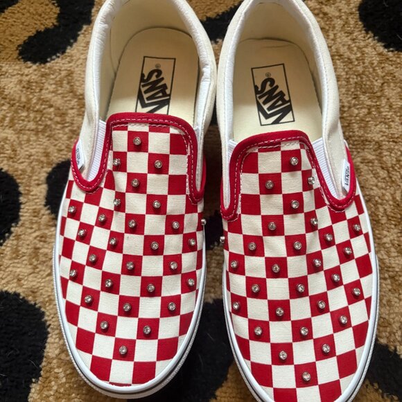 Vans Classic Slip-On – Red & White Checkerboard with Rhinestone Studs - Picture 8 of 8